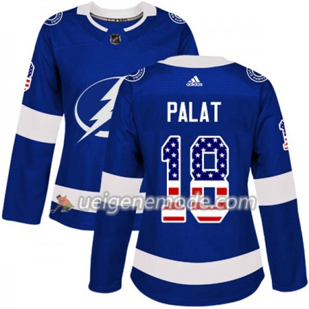 Dame Eishockey Tampa Bay Lightning Trikot Ondrej Palat 18 Adidas 2017-2018 Blue USA Flag Fashion Authentic
